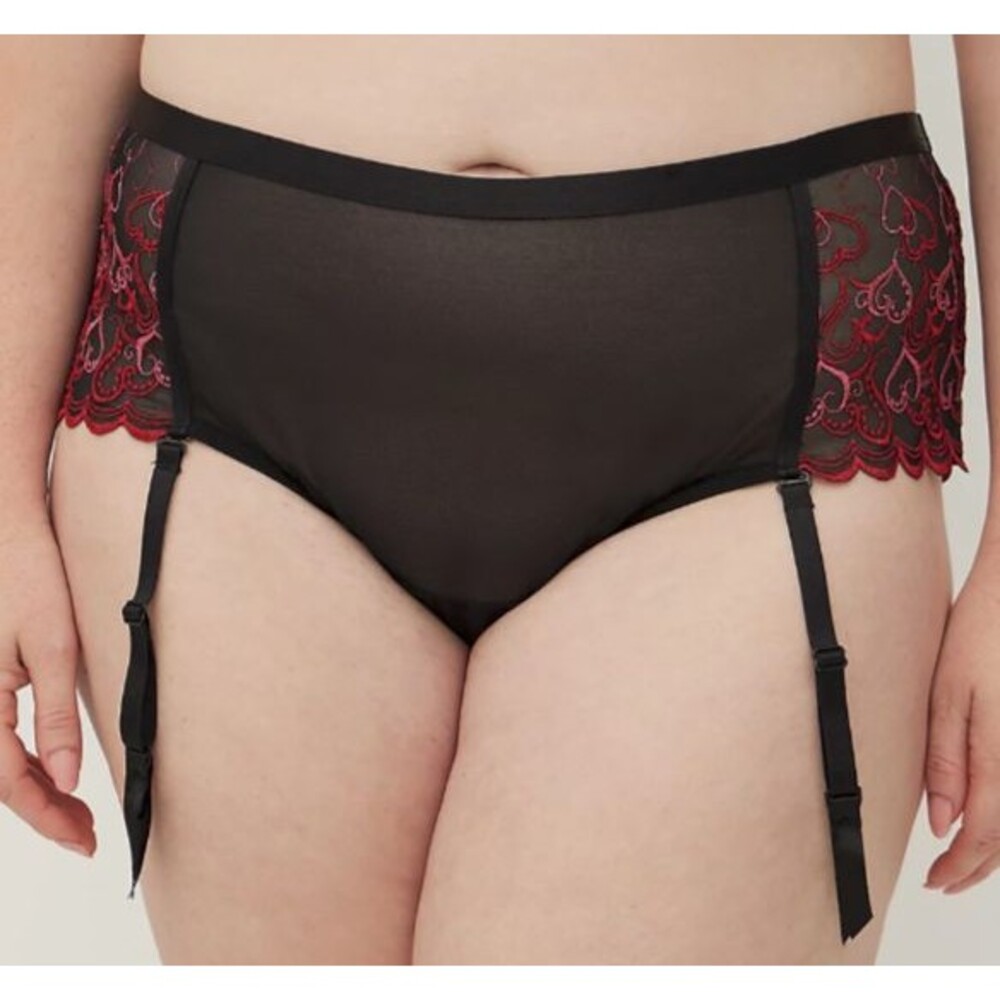 Torrid Heart Embroidered Black Mesh Cheeky Garter Panties Plus Size 3X